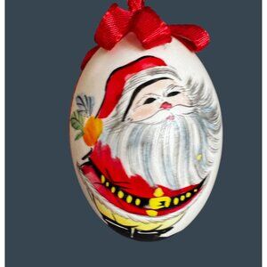Hand Painted Eggshell Ornament Santa Multicolor 2.5 Inch